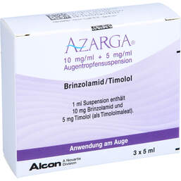 Abbildung: Azarga 10 mg / ml + 5 mg / ml Augentropfensuspension 3X5 ml, Augentropfen PZN 11079246