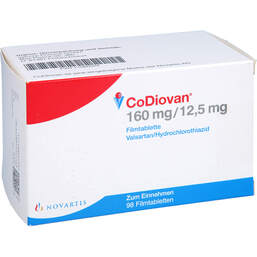 Abbildung: Codiovan 160 mg / 12,5 mg Filmtabletten 98 St, Filmtabletten PZN 11080054