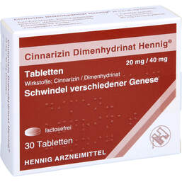 Abbildung: Cinnarizin Dimenhydrinat Hennig 20 mg / 40 mg Tabletten 30 St, Tabletten PZN 11083182