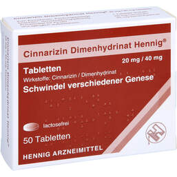 Abbildung: Cinnarizin Dimenhydrinat Hennig 20 mg / 40 mg Tabletten 50 St, Tabletten PZN 11083199