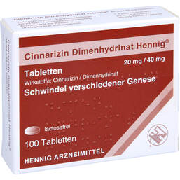 Abbildung: Cinnarizin Dimenhydrinat Hennig 20 mg / 40 mg Tabletten 100 St, Tabletten PZN 11083213