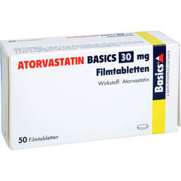 Abbildung: Atorvastatin Basics 30 mg Filmtabletten 50 St, Filmtabletten PZN 11083934