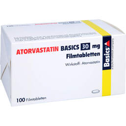 Abbildung: Atorvastatin Basics 30 mg Filmtabletten 100 St, Filmtabletten PZN 11083940