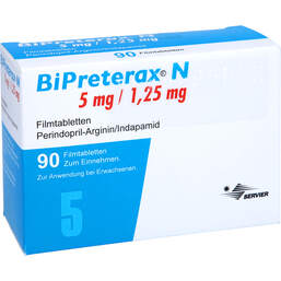 Abbildung: Bipreterax N 5 mg / 1,25 mg Filmtabletten 90 St, Filmtabletten PZN 11098551
