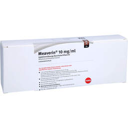 Abbildung: Meaverin 1% 10 mg / ml Injektionslösung 500 mg / 50 ml Durchstechflasche  5X50 ml, Injektionslösung PZN 11101425