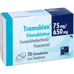 Abbildung: Tramabian 75 mg / 650 mg Filmtabletten 20 St, Filmtabletten PZN 11111174