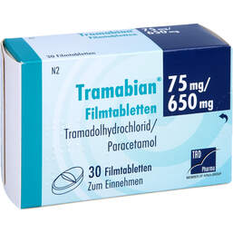 Abbildung: Tramabian 75 mg / 650 mg Filmtabletten 30 St, Filmtabletten PZN 11111180