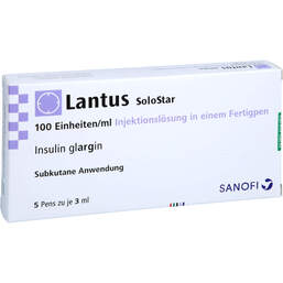 Abbildung: Lantus 100 E / ml Solostar Fertigpen 5X3 ml, Injektionslösung PZN 11112417