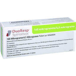 Abbildung: Duoresp Spiromax 160µg / 4,5µg / Dosis 1x120ED Inh.-P. 1 St, Inhalationspulver PZN 11112452