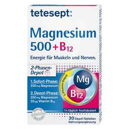 Abbildung: Tetesept Magnesium 500 + B12 Depot Tabletten Tabletten, 30 St PZN 11119017