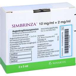 Abbildung: Simbrinza 10 mg / ml + 2 mg / ml Augentropfensuspension 3X5 ml, Augentropfen PZN 11127850