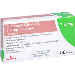 Abbildung: Olanzapin Glenmark 7,5 mg Tabletten 56 St, Tabletten PZN 11130645