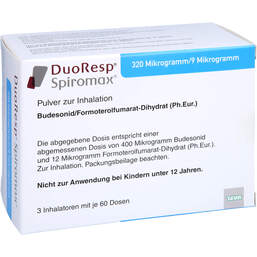 Abbildung: Duoresp Spiromax 320µg / 9 µg / Dosis 3x60ED Inh.-Pulver 3 St, Inhalationspulver PZN 11135051