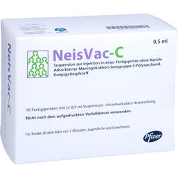 Abbildung: Neisvac-C Injektionssuspension.in einer Fertigspritze 10X0.5 ml, Injektionssuspension PZN 11135105