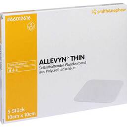 Abbildung: Allevyn Thin 10x10 cm dünne Wundauflage Verband, 5 St PZN 11137742