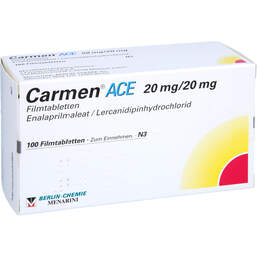 Abbildung: Carmen ACE 20 mg / 20 mg Filmtabletten 100 St, Filmtabletten PZN 11151297