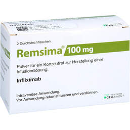 Abbildung: Remsima 100 mg Pulver für einer Konzentration zur Herstellung einer Infusionslösung  2 St, Pulver zur Herstellung eines Infusionslösungskonzentrates PZN 11155958