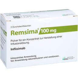 Abbildung: Remsima 100 mg Pulver für einer Konzentration zur Herstellung einer Infusionslösung  3 St, Pulver zur Herstellung eines Infusionslösungskonzentrates PZN 11155964