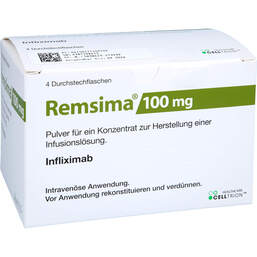 Abbildung: Remsima 100 mg Pulver für einer Konzentration zur Herstellung einer Infusionslösung  4 St, Pulver zur Herstellung eines Infusionslösungskonzentrates PZN 11155970