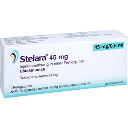 Abbildung: Stelara 45 mg Injektionslösung in einer Fertigspritze 1 St, Injektionslösung PZN 11158359
