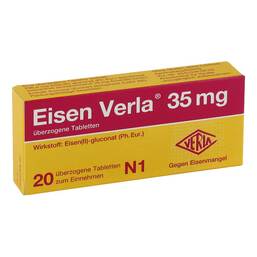 Abbildung: Eisen Verla® 35 mg überzogene Tabletten Überzogene Tabletten, 20 St PZN 11163863