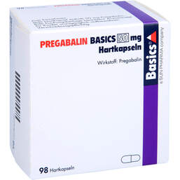Abbildung: Pregabalin Basics 50 mg Hartkapseln 98 St, Hartkapseln PZN 11172299