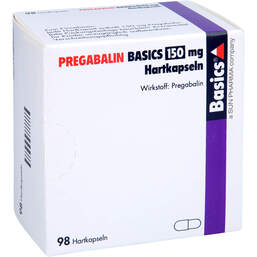 Abbildung: Pregabalin Basics 150 mg Hartkapseln 98 St, Hartkapseln PZN 11172402