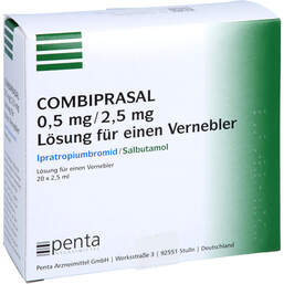 Abbildung: Combiprasal 0,5 mg / 2,5 mg Lösung für e.Vernebler 20X2.5 ml, Lösung für einen Vernebler PZN 11184925