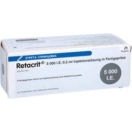 Abbildung: Retacrit 5.000 I.E. / 0,5 ml Injektionslösung in einer Fertigspritze 6 St, Fertigspritzen PZN 11191457