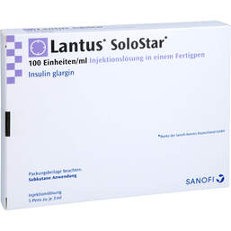 Abbildung: Lantus 100 E / ml Solostar Fertigpen 5X3 ml, Injektionslösung PZN 11193232
