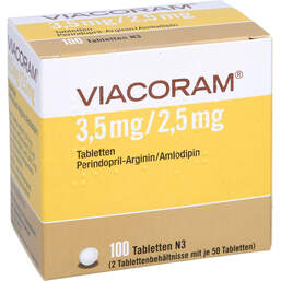 Abbildung: Viacoram 3,5 mg / 2,5 mg Tabletten 100 St, Tabletten PZN 11194622