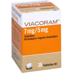 Abbildung: Viacoram 7 mg / 5 mg Tabletten 30 St, Tabletten PZN 11194639