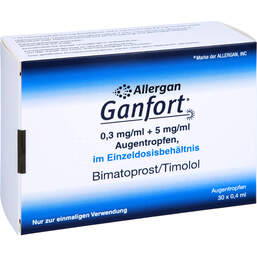 Abbildung: Ganfort 0,3 mg / ml + 5 mg / ml AT in Einzeldosisbeh. 30X0.4 ml, Augentropfen PZN 11218995