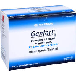 Abbildung: Ganfort 0,3 mg / ml + 5 mg / ml AT in Einzeldosisbeh. 90X0.4 ml, Augentropfen PZN 11219003