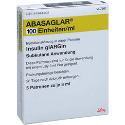 Abbildung: Abasaglar 100 E / ml Injektionslösung Patrone 5X3 ml, Injektionslösung PZN 11219144