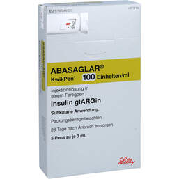 Abbildung: Abasaglar 100 E / ml Injektionslösung Kwikpen 5X3 ml, Injektionslösung in einem Fertigpen PZN 11219150