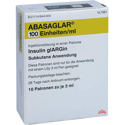 Abbildung: Abasaglar 100 E / ml Injektionslösung Patrone 10X3 ml, Injektionslösung PZN 11219167
