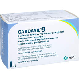 Abbildung: Gardasil 9 Injektionssuspension in einer Fertigspritze 10 St, Fertigspritzen PZN 11228976