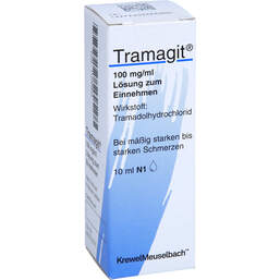 Abbildung: Tramagit 100 mg / ml Lösung zum Einnehmen mit Tropfeinsatz 10 ml, Lösung zum Einnehmen PZN 11230803