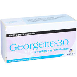 Abbildung: Georgette-30 3 mg / 0,03 mg Filmtabletten 126 St, Filmtabletten PZN 11236409