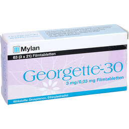 Abbildung: Georgette-30 3 mg / 0,03 mg Filmtabletten 63 St, Filmtabletten PZN 11236415