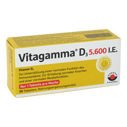 Abbildung: Vitagamma D3 5.600 I.E. Vitamin D3 NEM Tabletten Tabletten, 50 St PZN 11239454
