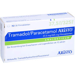 Abbildung: Tramadol / Paracetamol Aristo 37,5mg / 325mg Filmtabletten 30 St, Filmtabletten PZN 11242657