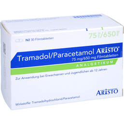 Abbildung: Tramadol / Paracetamol Aristo 75mg / 650mg Filmtabletten  30 St, Filmtabletten PZN 11242692