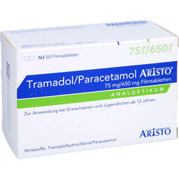 Abbildung: Tramadol / Paracetamol Aristo 75mg / 650mg Filmtabletten 50 St, Filmtabletten PZN 11242717