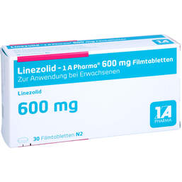Abbildung: Linezolid 1A Pharma 600 mg Filmtabletten 30 St, Filmtabletten PZN 11279873