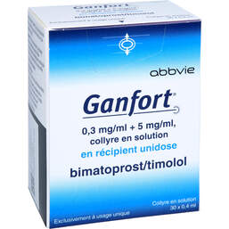 Abbildung: Ganfort 0,3 mg / ml + 5 mg / ml AT in Einzeldosisbeh. 30X0.4 ml, Augentropfen PZN 11288010