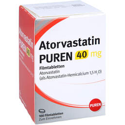 Abbildung: Atorvastatin Puren 40 mg Filmtabletten 100 St, Filmtabletten PZN 11297606