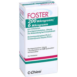 Abbildung: Foster 200 / 6 µg 120 Hub Dosieraerosol 1 St, Dosieraerosol PZN 11305435