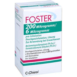 Abbildung: Foster 200 / 6 µg 120 Hub Dosieraerosol 2 St, Dosieraerosol PZN 11305441